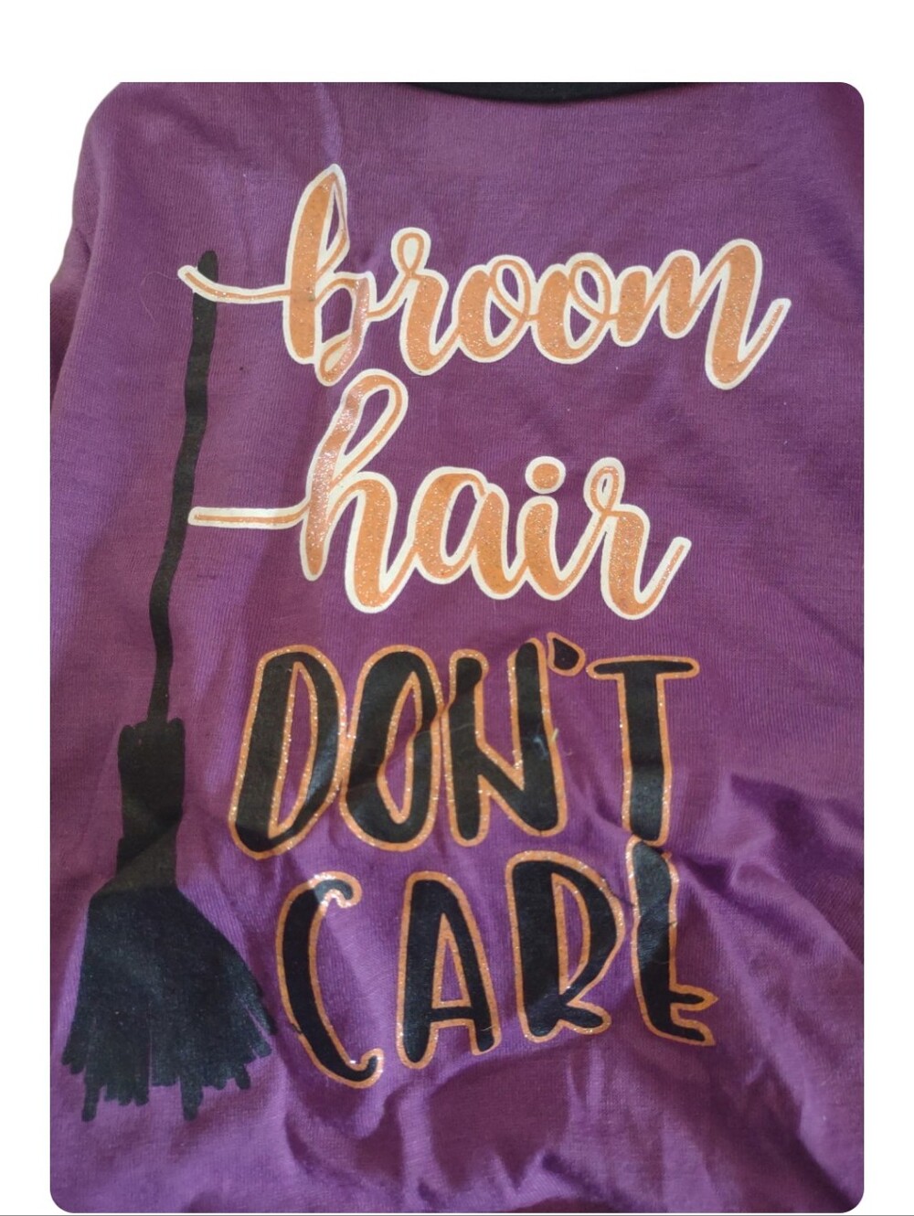 NEW Halloween Dog T-Shirt M Purple Black Polyester "Broom Hair Don't Care" NWT M